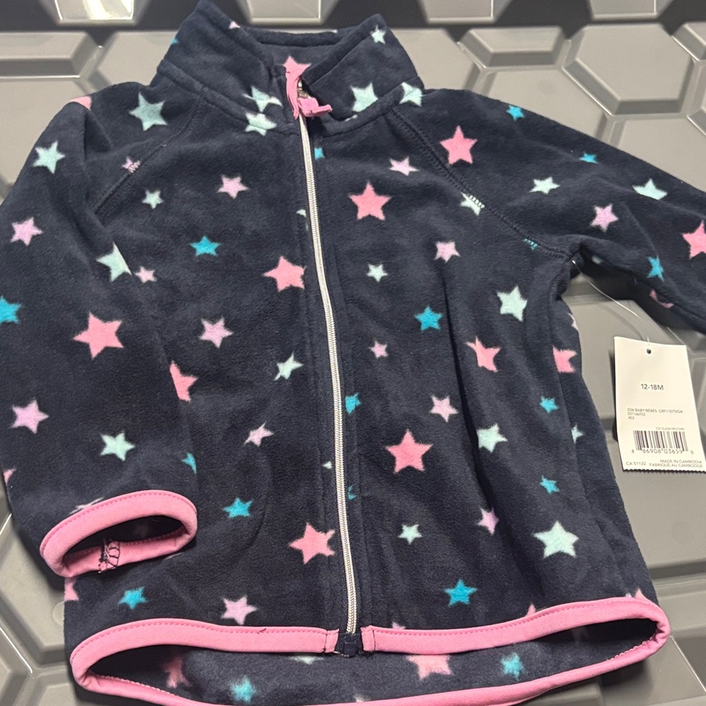 George Kids Star Print Fleece Jacket - Navy and Pink